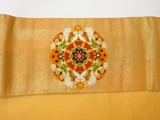  引箔華紋に向かい鳥模様織出し名古屋帯